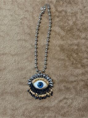 Beaded Blue Eye Pendant Necklace - Women's Fashion Jewelry
